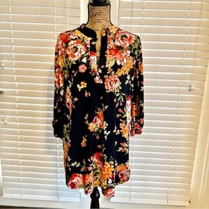 Eloges Women’s Size Large Navy Blue Pink And Orange Floral Casual Hi-Low Dress